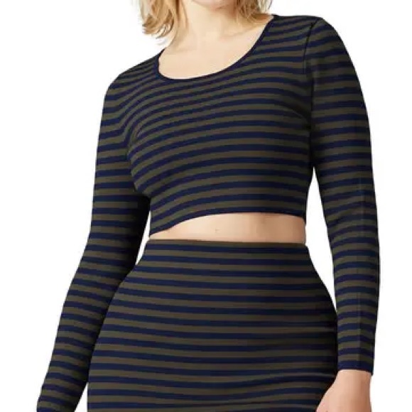 Good American | Striped Long Sleeve Crop Top Size 2 / M - Picture 2 of 10
